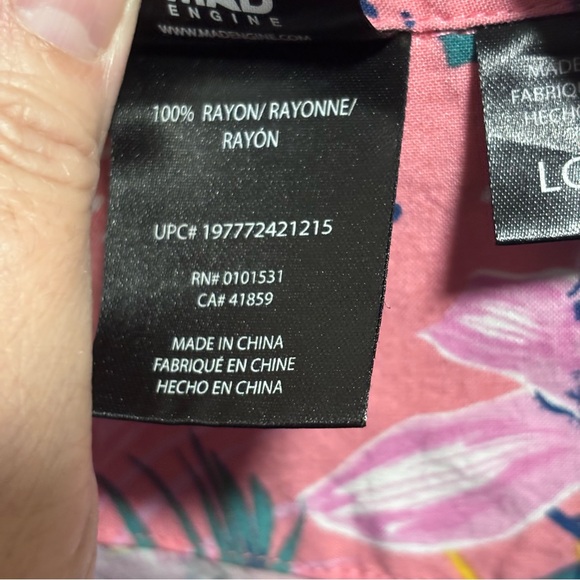 Disney Stitch men’s Coral Pink Tropical floral Print Men's button down Shirt L - Picture 9 of 9